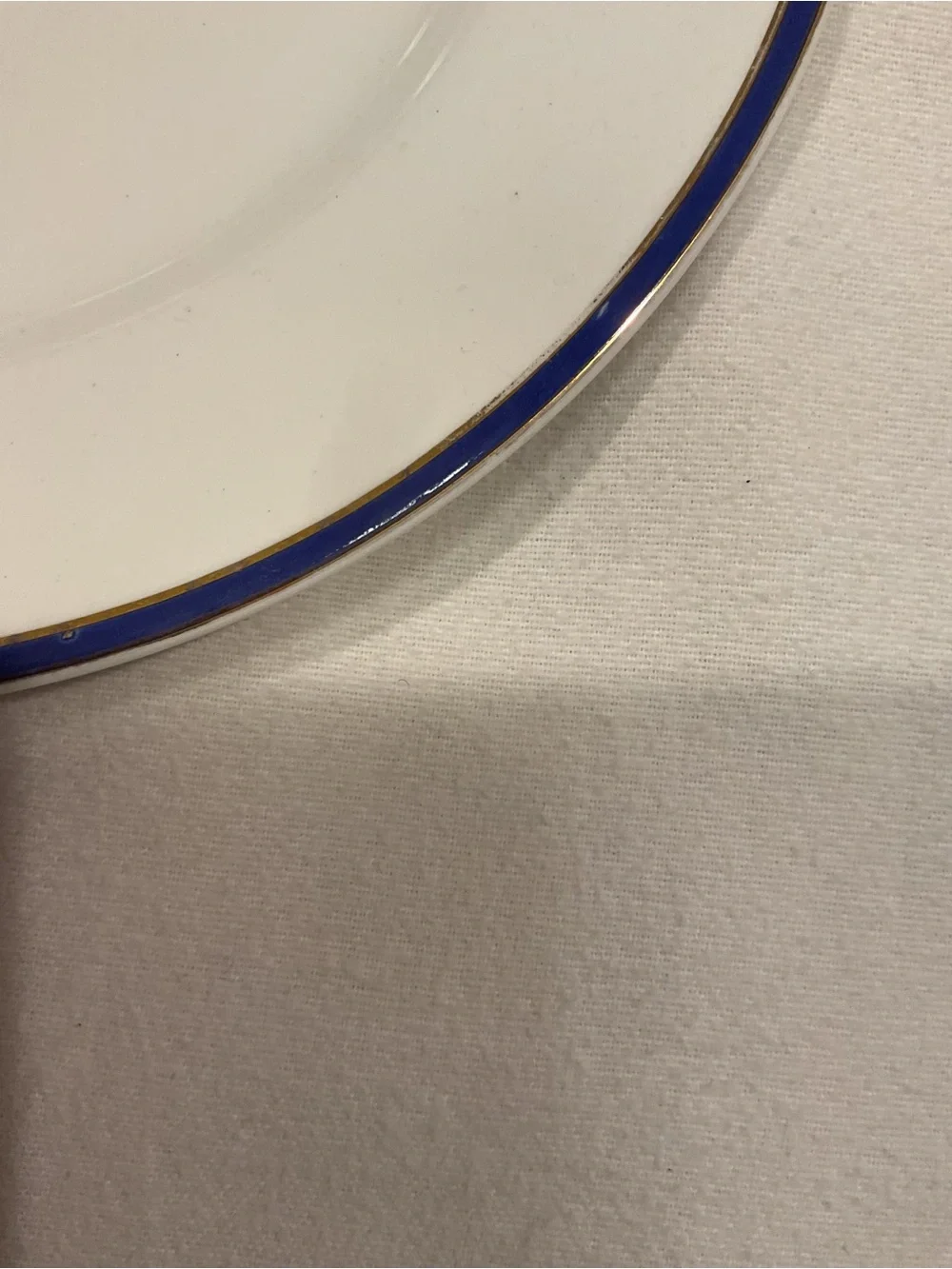Johnson Bros. England Antique Porcelain Dinner Plate with Blue and Gold Rim